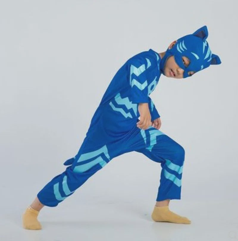 Kinder Verkleedkostuum Blauwe Kattenheld met Masker - Perfect voor Feestjes & Halloween