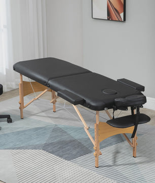 HOMCOM Houten Opvouwbare Massagetafel - 2 Zones - Zwart