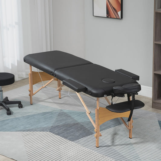 HOMCOM Houten Opvouwbare Massagetafel - 2 Zones - Zwart