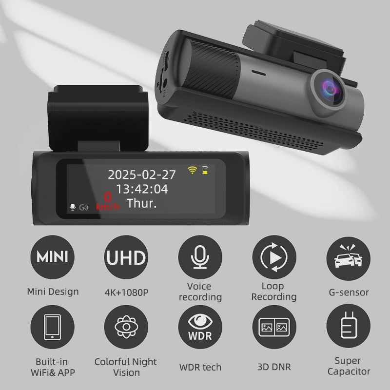 ACCEO B61P 4K Dashcam met Dubbele Lens (Voor & Achter 1080P), GPS, WiFi en 24H Parkeerfunctie