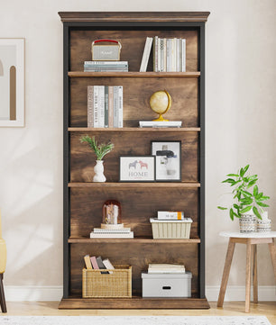 Industriële 6-Tier Boekenkast - 180 cm Hoge Open Opbergkast met 5 Planken