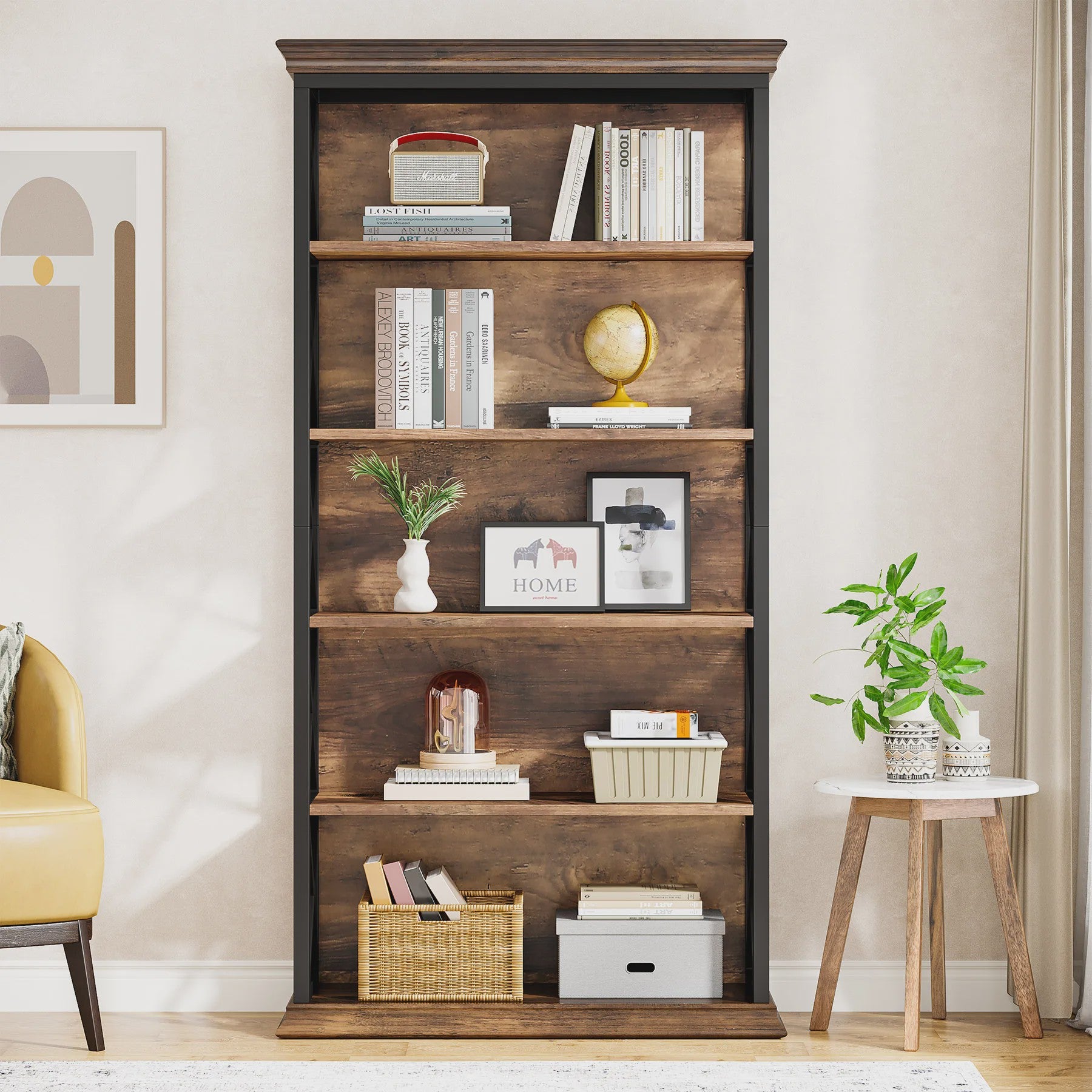 Industriële 6-Tier Boekenkast - 180 cm Hoge Open Opbergkast met 5 Planken