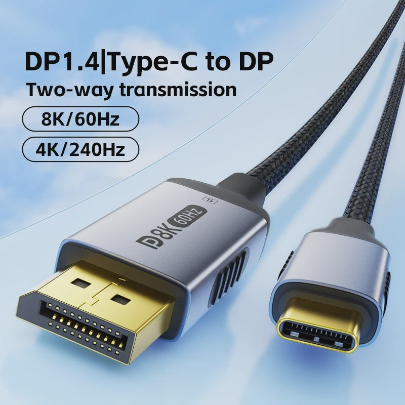 USB-C naar DisplayPort 2.1 Kabel - 8K@60Hz, 4K@144Hz - Thunderbolt 4/3 Compatibel