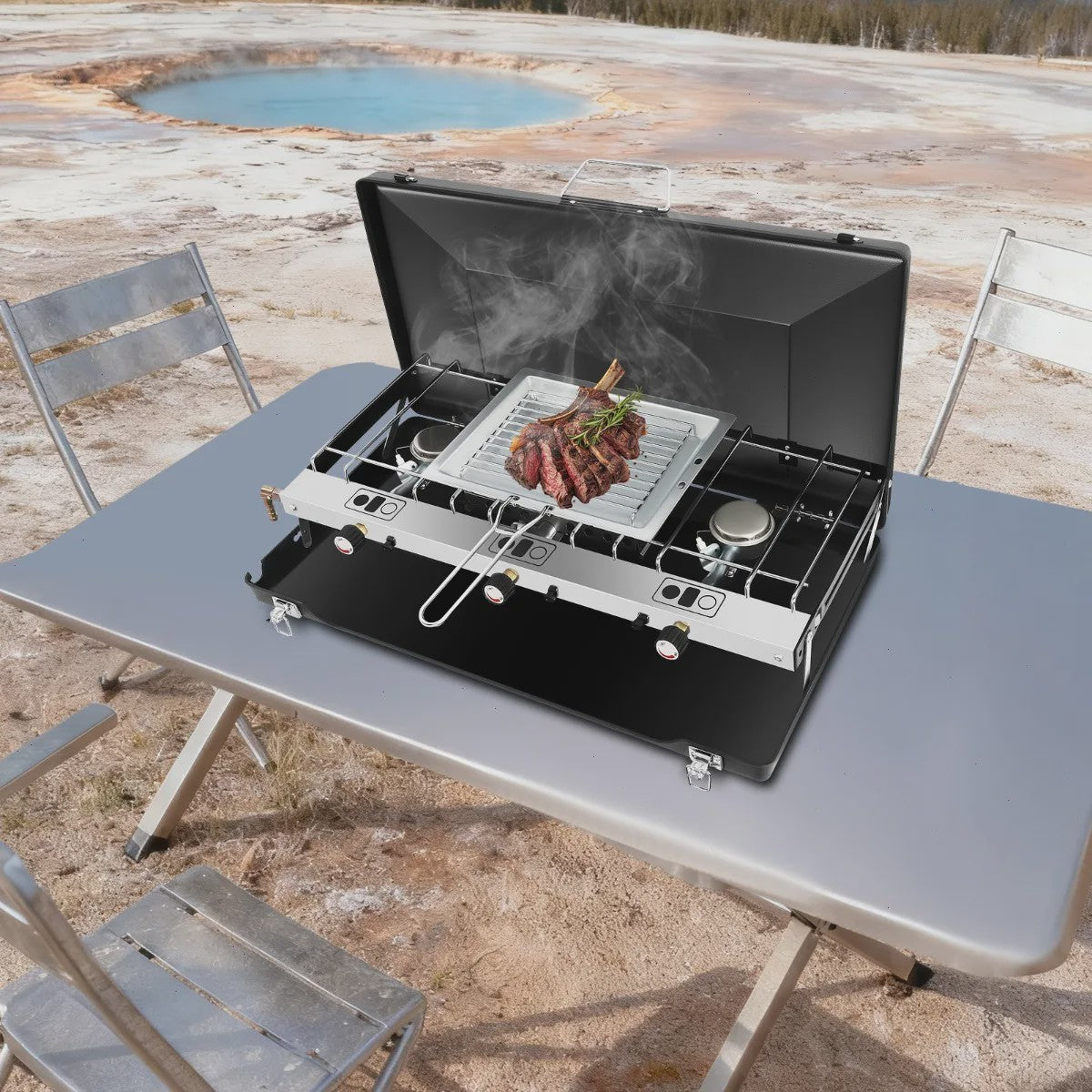 Draagbare Camping Kookplaat & BBQ Grill - Inklapbaar, Zwaar Staal