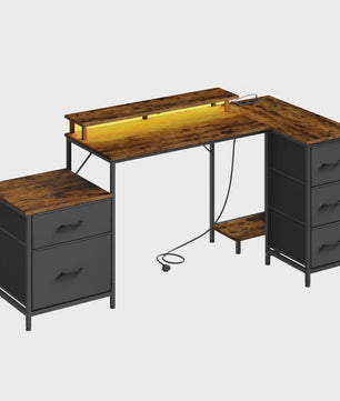 L-vormig Gaming Bureau met 5 Lades, USB Opladen & LED Verlichting - Hoekbureau voor Thuiswerkplek