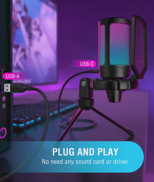 FIFINE A6V USB Microfoon voor Gaming & Streaming met RGB, Popfilter en Shock Mount