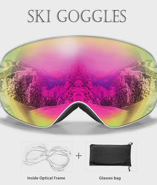 Ski Bril Heren Dames Tieners - UV400 Anti-Condens, Inclusief Optisch Frame & Tas