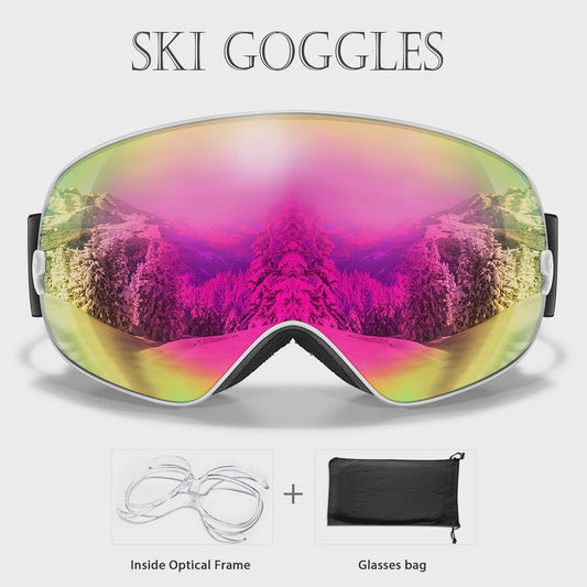 Ski Bril Heren Dames Tieners - UV400 Anti-Condens, Inclusief Optisch Frame & Tas
