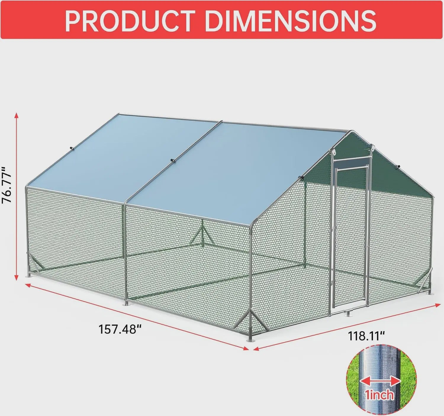 Ruime Gevogeltekooi 3x4x1.95m - Verzinkt Staal, Waterdicht Dak