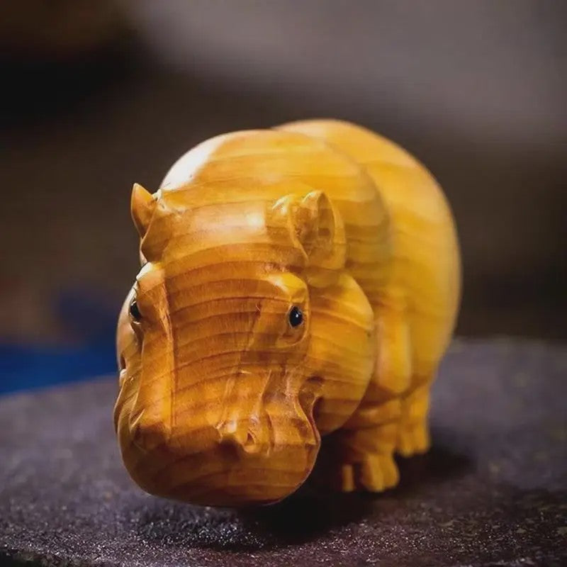Houten Dieren Beeldjes: Neushoorn, Nijlpaard & Olifant - Handgesneden Decoratie