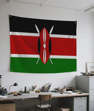 Kenya Vlag Banner - Duurzaam Polyester met 4 Ophangogen - Decoratie voor Binnen & Buiten