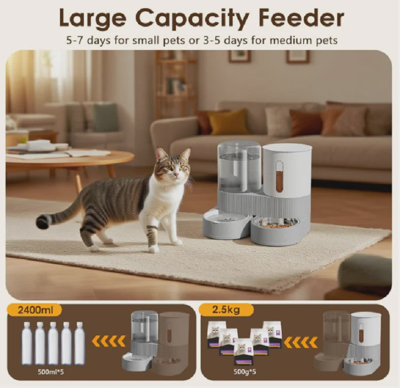 Automatische Voer- en Waterdispenser voor Katten & Honden - 2.4L Droogvoer & 2.6L Water