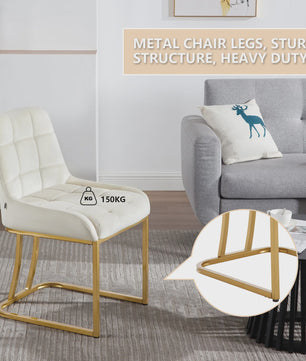Set van 2 Luxe Velours Eetkamerstoelen met Gouden Metalen Frame - Comfortabel & Stijlvol