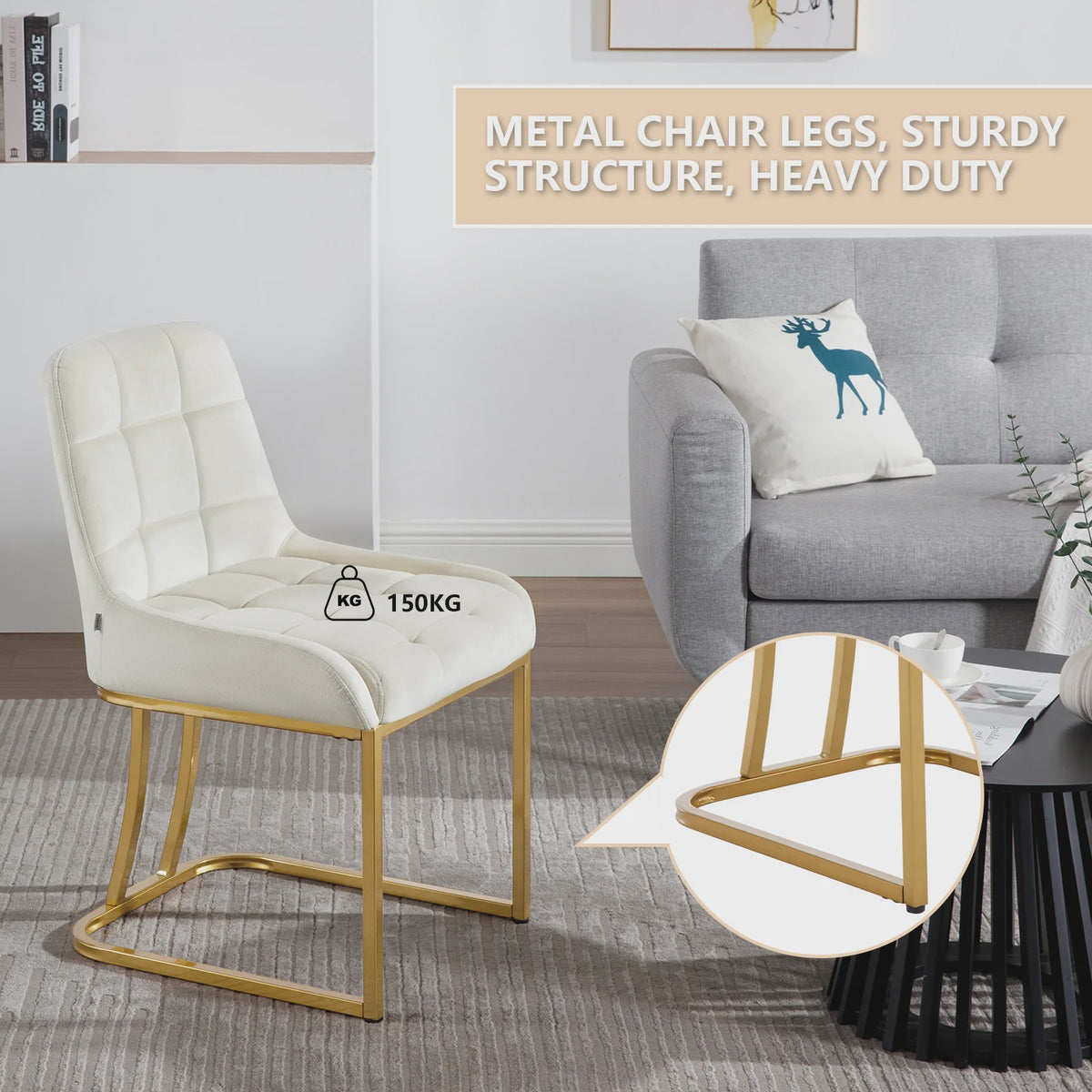 Set van 2 Luxe Velours Eetkamerstoelen met Gouden Metalen Frame - Comfortabel & Stijlvol