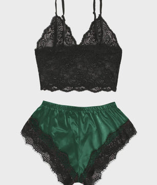 Dames Pyjamaset Satijn met Kant - Sexy Cami Top en Shorts Nachtkleding Zomer