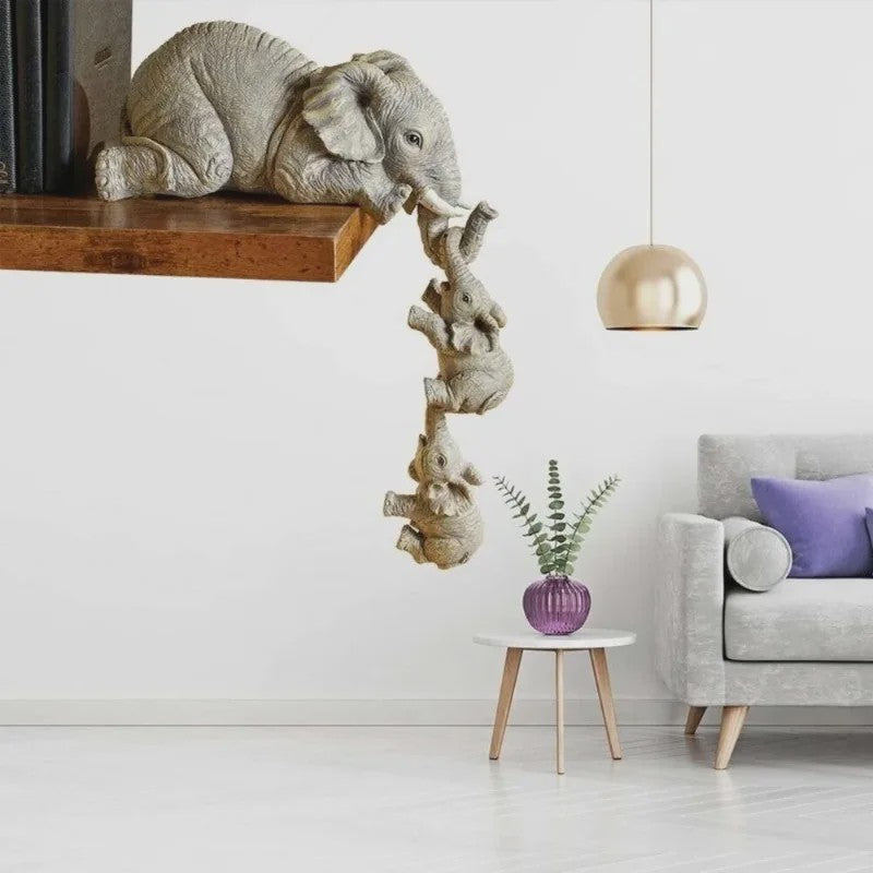 Schattige Olifanten Familie Figuur - 3-delige Resin Decoratie voor Aan de Rand