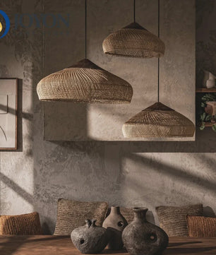 Rustieke Rotan Hanglamp Beige - Natuurlijke Wicker Plafondlamp voor Eetkamer & Woonkamer