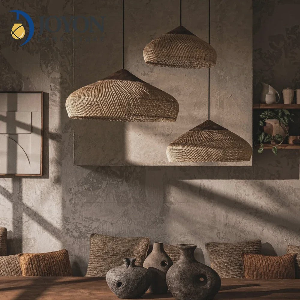 Rustieke Rotan Hanglamp Beige - Natuurlijke Wicker Plafondlamp voor Eetkamer & Woonkamer