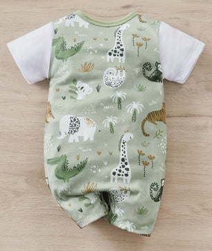 Schattige Baby Jongens Romper met Dierenprint - Faux Twee-delig met Korte Mouwen voor Pasgeborenen