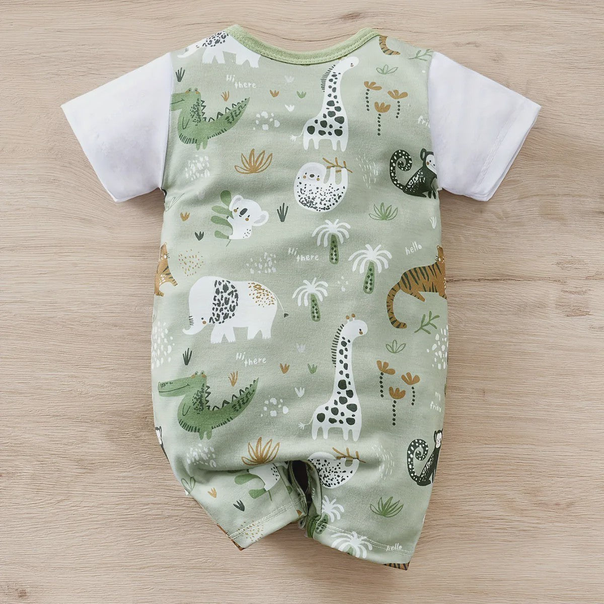 Schattige Baby Jongens Romper met Dierenprint - Faux Twee-delig met Korte Mouwen voor Pasgeborenen