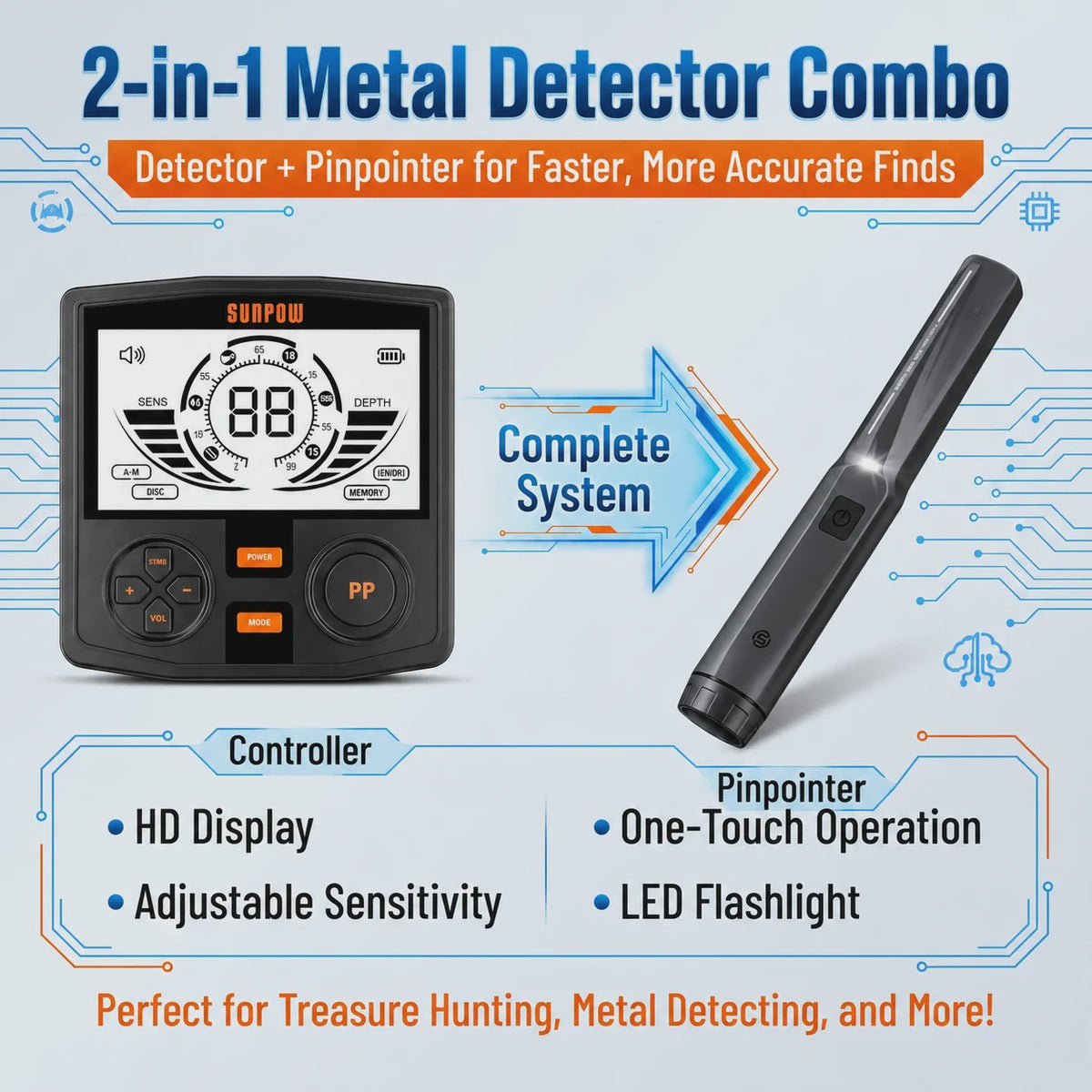 SUNPOW Professionele Metaaldetector Kit met Pinpointer - Waterdicht & Hoge Precisie