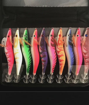 10-delige Set Lichtgevende Inktvis Aas Jig Lures met 3D Ogen - 3.5# 19.5g