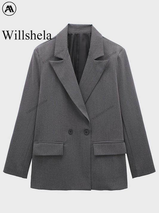Dames Blazer met Zakken - Stijlvolle Dubbelzijdige Vintage Look