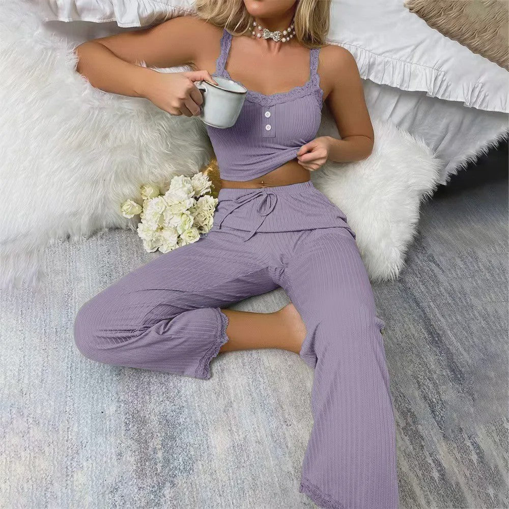Dames Pyjama Set met Kantafwerking - Sexy Loungewear Set