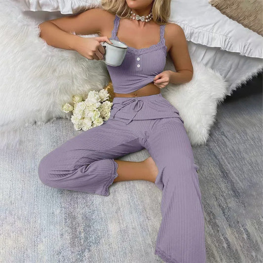 Dames Pyjama Set met Kantafwerking - Sexy Loungewear Set