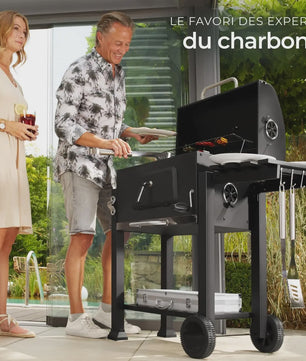 Zwarte Trolley Barbecue met Wielen, Deksel en Thermometer - 115x68x107 cm