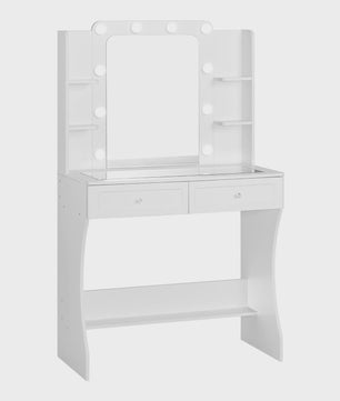 Witte Kaptafel met Verstelbare 3-Kleur Verlichting en Glazen Tafelblad - Stijlvolle Make-up Opbergruimte
