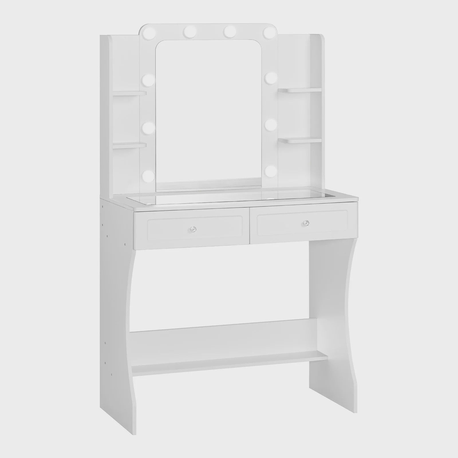 Witte Kaptafel met Verstelbare 3-Kleur Verlichting en Glazen Tafelblad - Stijlvolle Make-up Opbergruimte