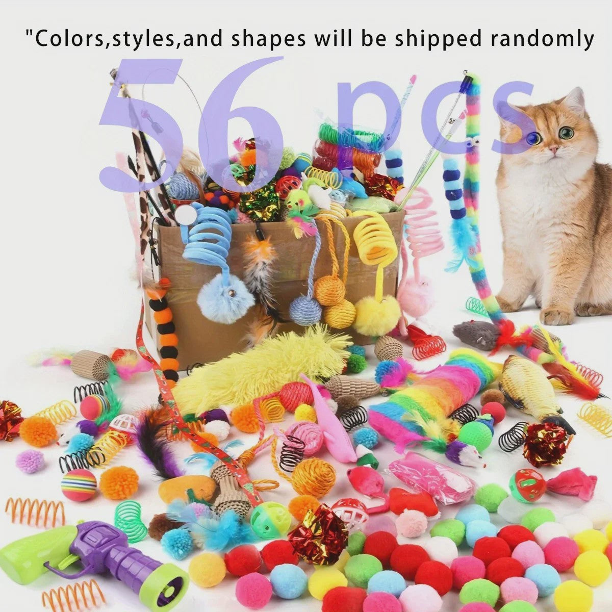 Grote Mix Katten Speelgoed Set (14/28/56 Stuks) - Plastic & Pluche Speeltjes voor Uren Plezier