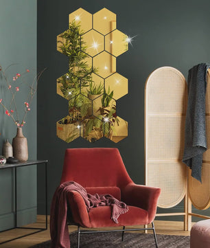 Zeskant Spiegel Muurstickers Set - 3D Decoratie voor Woonkamer, Slaapkamer & Badkamer (Rose Gold)