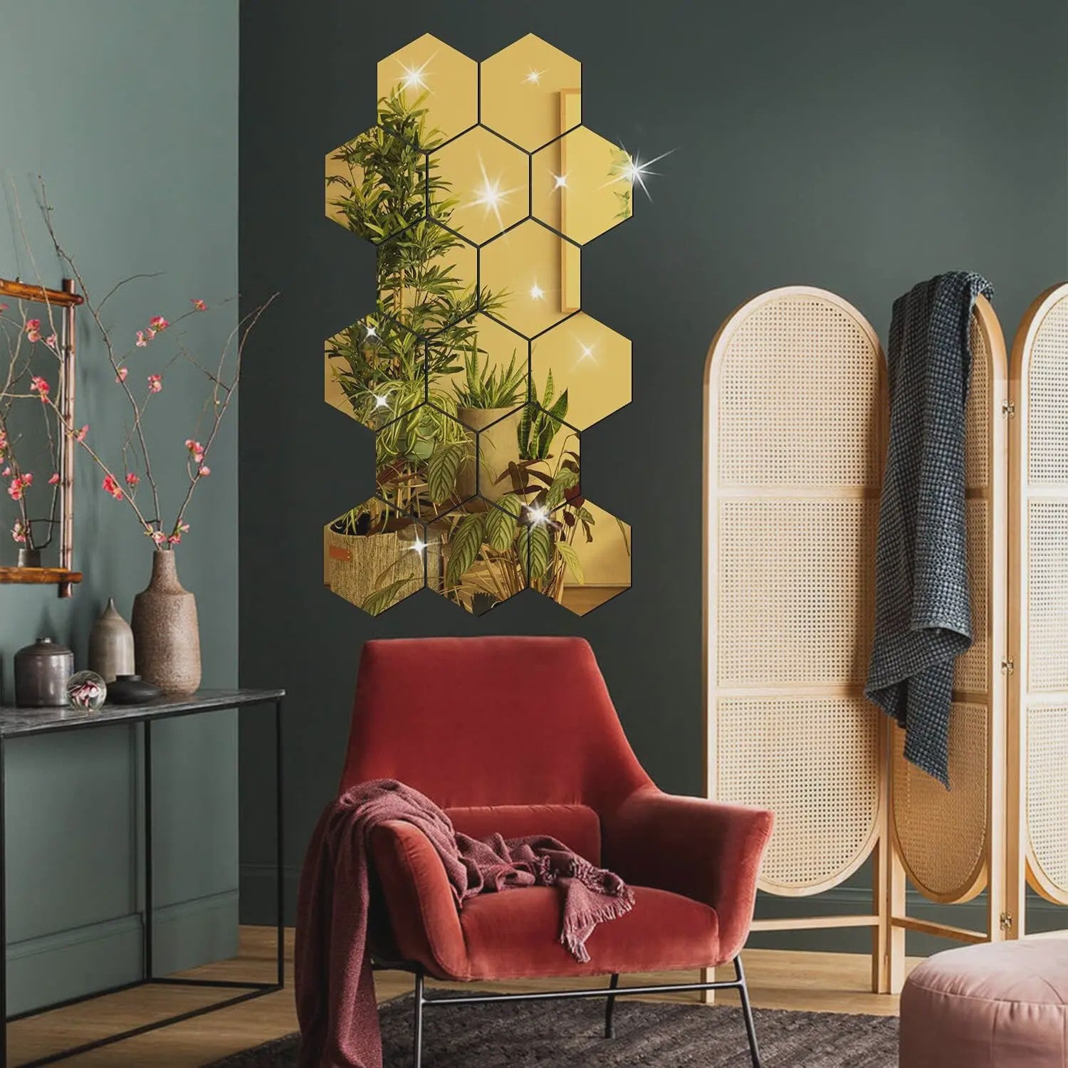 Zeskant Spiegel Muurstickers Set - 3D Decoratie voor Woonkamer, Slaapkamer & Badkamer (Rose Gold)