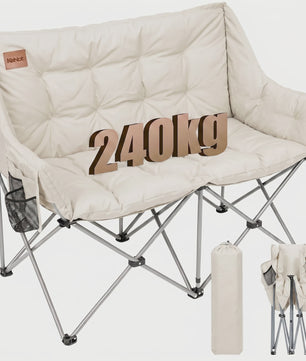 Dubbele Camping Sofa Stoel - Opvouwbaar 2 Persoons Outdoor Loveseat met Dikke Vulling & Stevig Frame