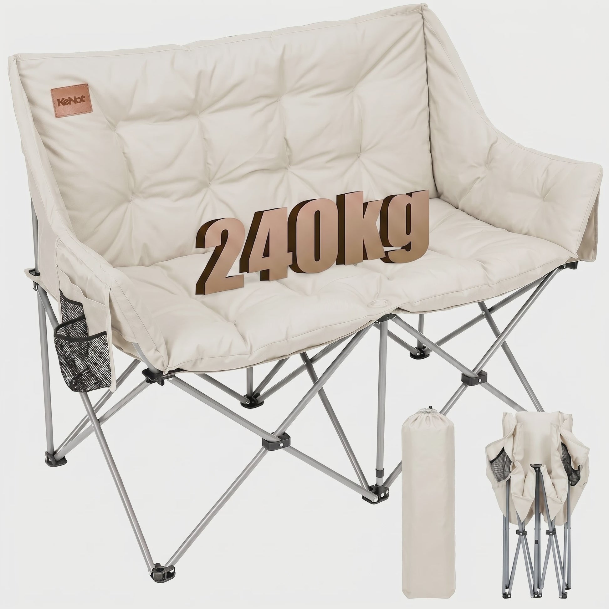 Dubbele Camping Sofa Stoel - Opvouwbaar 2 Persoons Outdoor Loveseat met Dikke Vulling & Stevig Frame