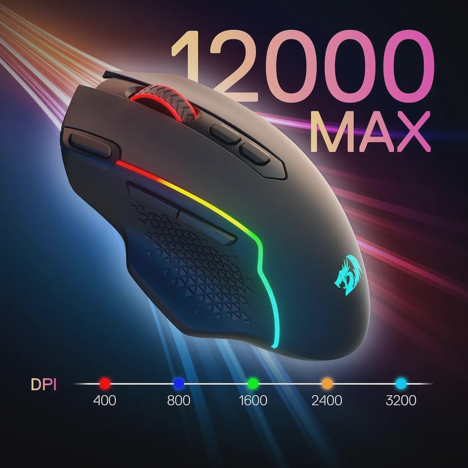 Redragon M810 MAX Gaming Muis: 3-Mode Draadloos, 12000 DPI, RGB, 8 Macro Knoppen
