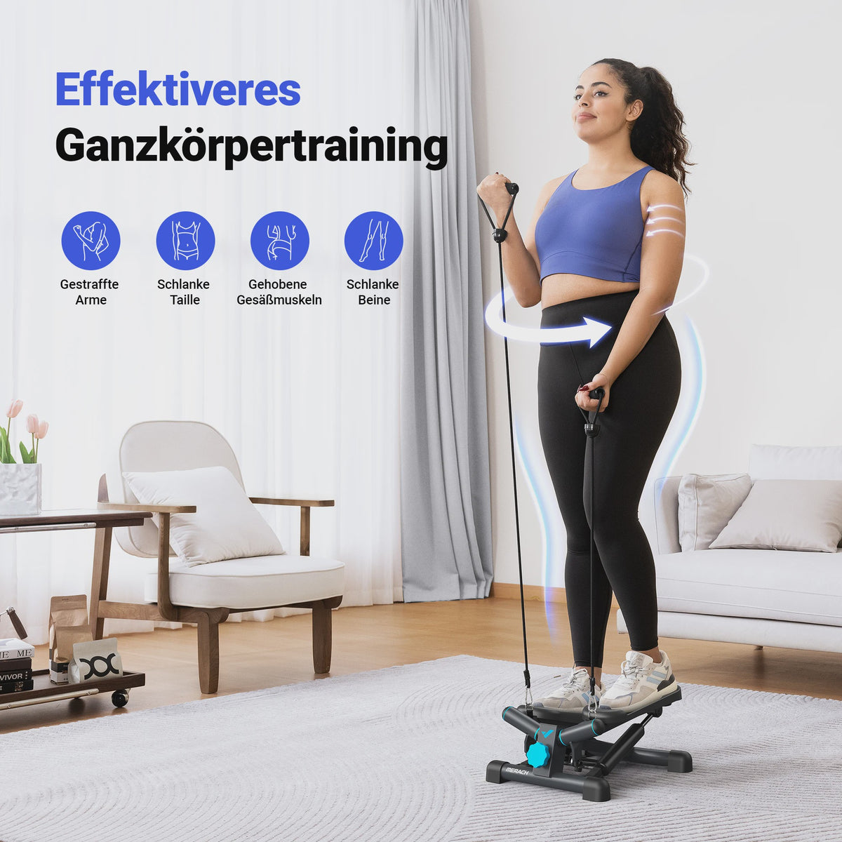 MERACH Mini Stepper met Weerstandsbanden - Twist Stair Climber voor Full Body Workout Thuis (max 150kg)