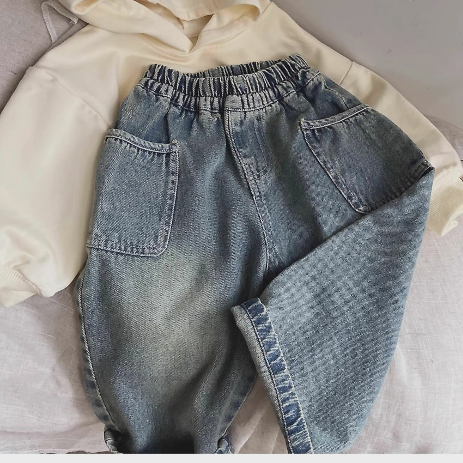 Jongens Denim Spijkerbroek met Elastische Taille en Zijzakken - Casual Lente/Herfst