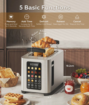 Patbrela Slimme Broodrooster met Broodrek - 2 Slices, Touchscreen & 6 Broodsoorten