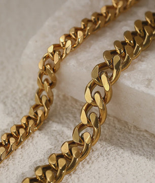 2-delige Gouden Roestvrijstalen Cuban Chain Enkelbandjes Set voor Dames en Heren