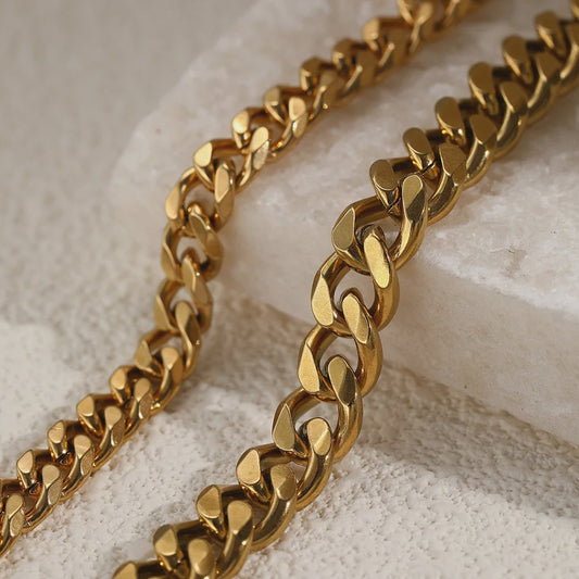 2-delige Gouden Roestvrijstalen Cuban Chain Enkelbandjes Set voor Dames en Heren