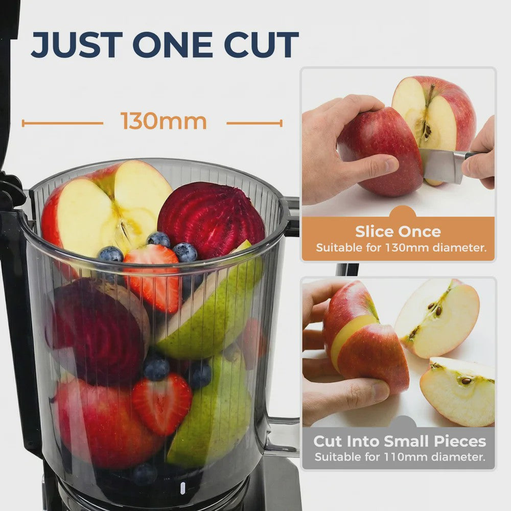 ROUNY Slow Juicer met Extra Brede Vulopening (130mm) en Eenvoudige Reiniging