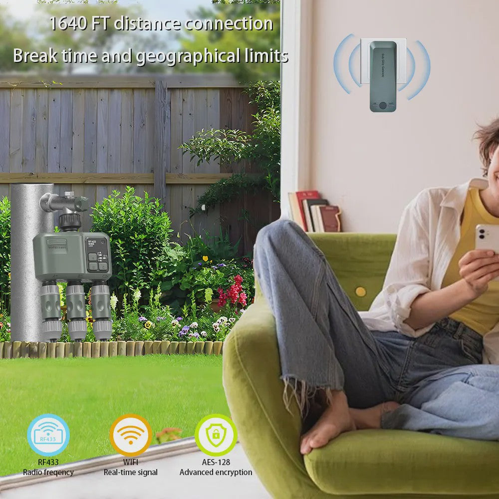 Slimme Tuin Water Timer met Wifi & RF433 - 3 Uitgangen, Automatische Besproeiing, Regenvertraging