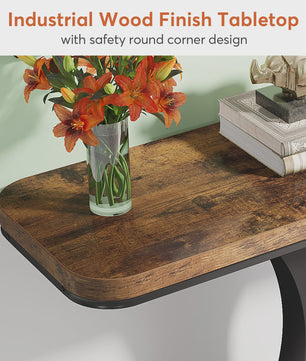Tribesigns Industriële Console Tafel - 100cm Smalle Entree Tafel met Geometrische Basis en Rustiek Hout Design