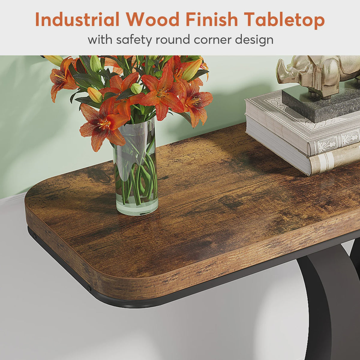 Tribesigns Industriële Console Tafel - 100cm Smalle Entree Tafel met Geometrische Basis en Rustiek Hout Design