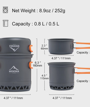 Widesea Camping Kookset 1.3L/2.3L Outdoor Potten & Pannen Set - Lichtgewicht Aluminium
