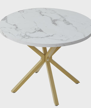 Moderne Ronde Eettafel 100cm met Marmerlook - Luxe en Stijlvol Design