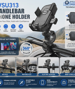 Universele Motor Telefoonhouder met Automatisch Sluitingssysteem - 360° Verstelbaar voor Fiets, Scooter & E-Bike